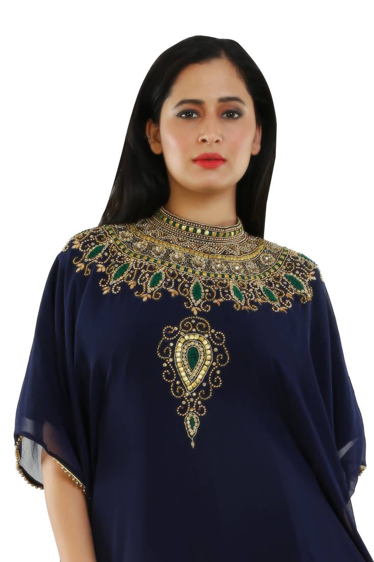 Navy Blue Georgette Embroidered Zari Work Islamic Kaftans