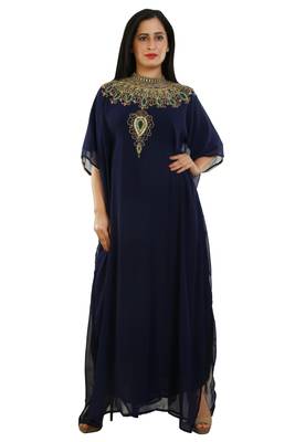 Navy Blue Georgette Embroidered Zari Work Islamic Kaftans 1