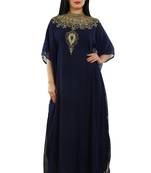 Navy Blue Georgette Embroidered Zari Work Islamic Kaftans