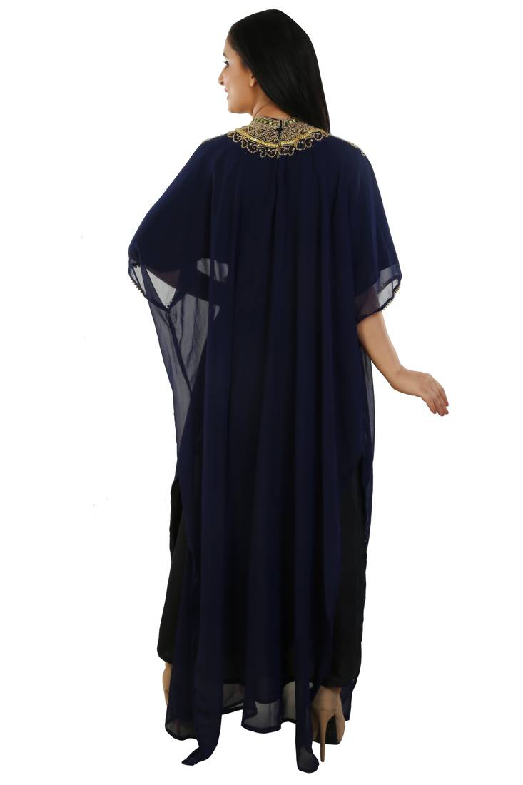 Navy Blue Georgette Embroidered Zari Work Islamic Kaftans