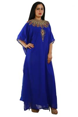 Royal Blue Georgette Embroidered Zari Work Islamic Kaftans 2