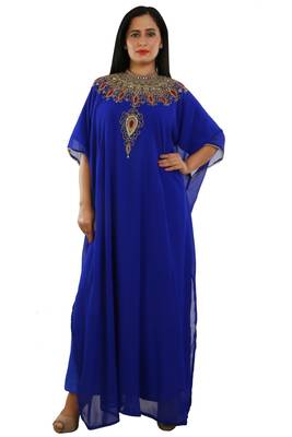 Royal Blue Georgette Embroidered Zari Work Islamic Kaftans 1