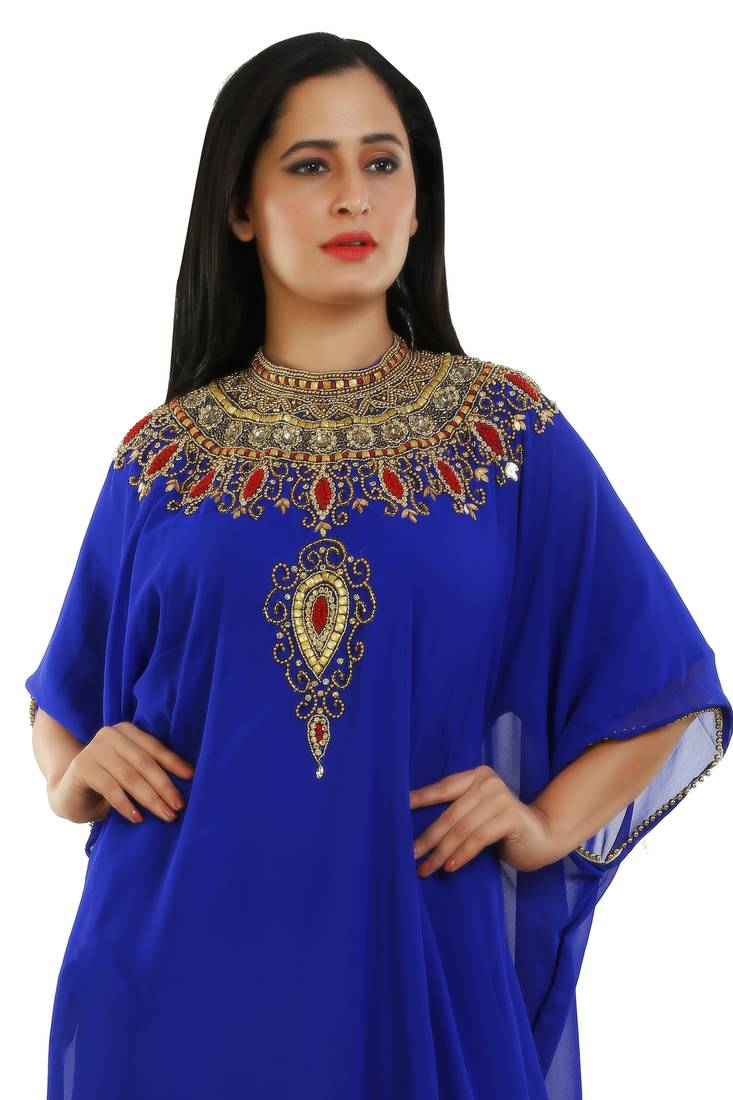 Royal Blue Georgette Embroidered Zari Work Islamic Kaftans