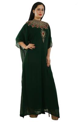 Green Georgette Embroidered Zari Work Islamic Kaftans 2