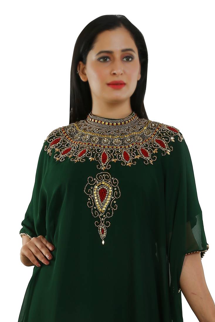 Green Georgette Embroidered Zari Work Islamic Kaftans