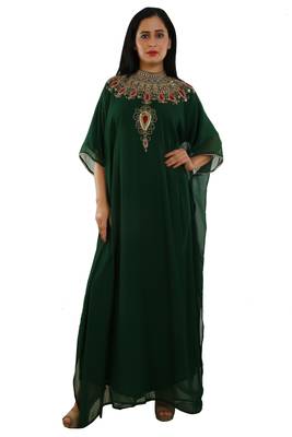 Green Georgette Embroidered Zari Work Islamic Kaftans 1