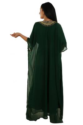 Green Georgette Embroidered Zari Work Islamic Kaftans 4
