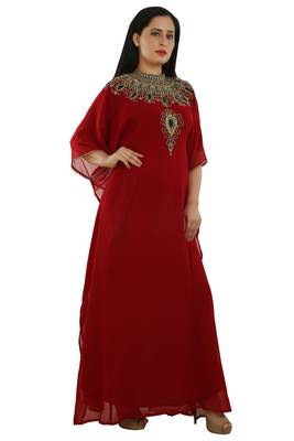 Maroon Georgette Embroidered Zari Work Islamic Kaftans 2