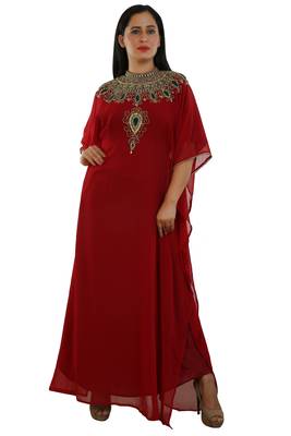 Maroon Georgette Embroidered Zari Work Islamic Kaftans 1