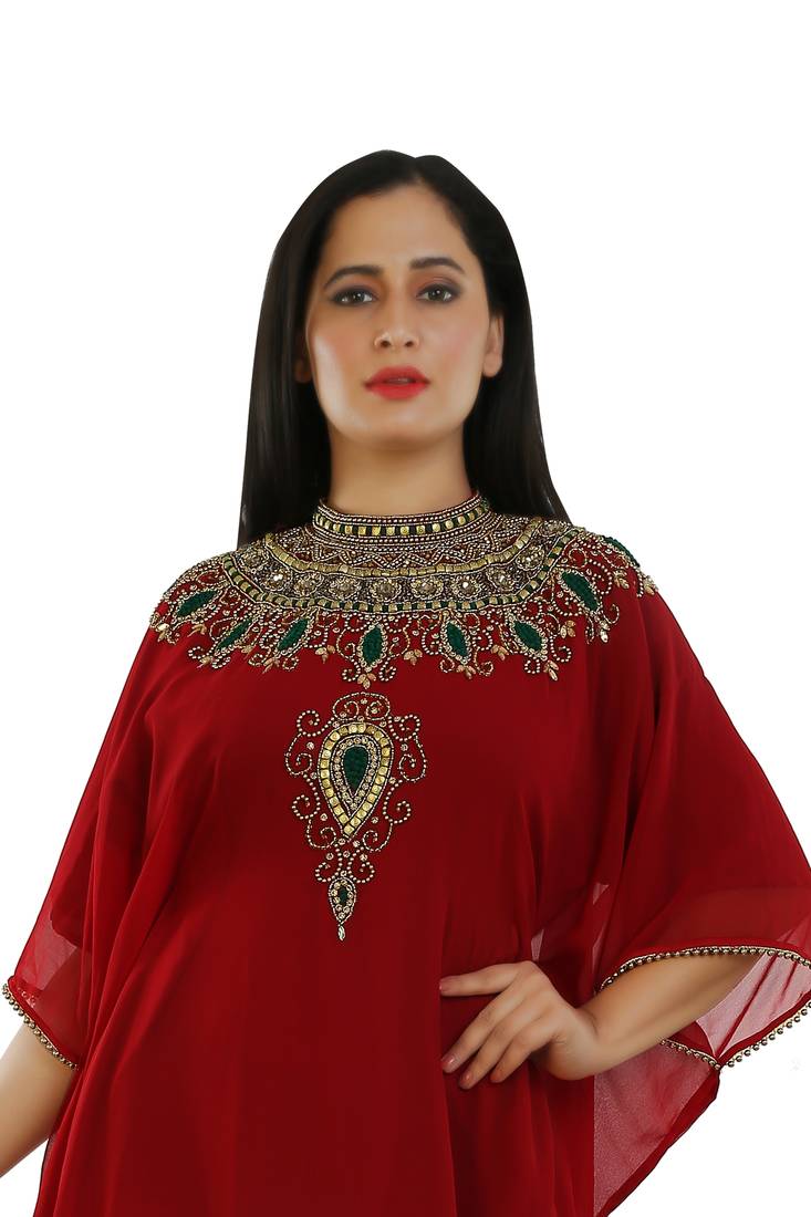 Maroon Georgette Embroidered Zari Work Islamic Kaftans