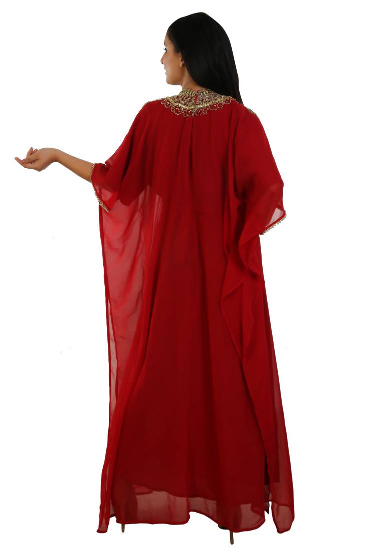 Maroon Georgette Embroidered Zari Work Islamic Kaftans