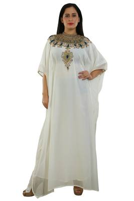 Cream Georgette Embroidered Zari Work Islamic Kaftans 1