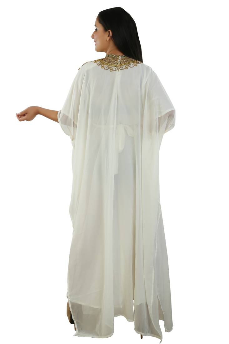Cream Georgette Embroidered Zari Work Islamic Kaftans