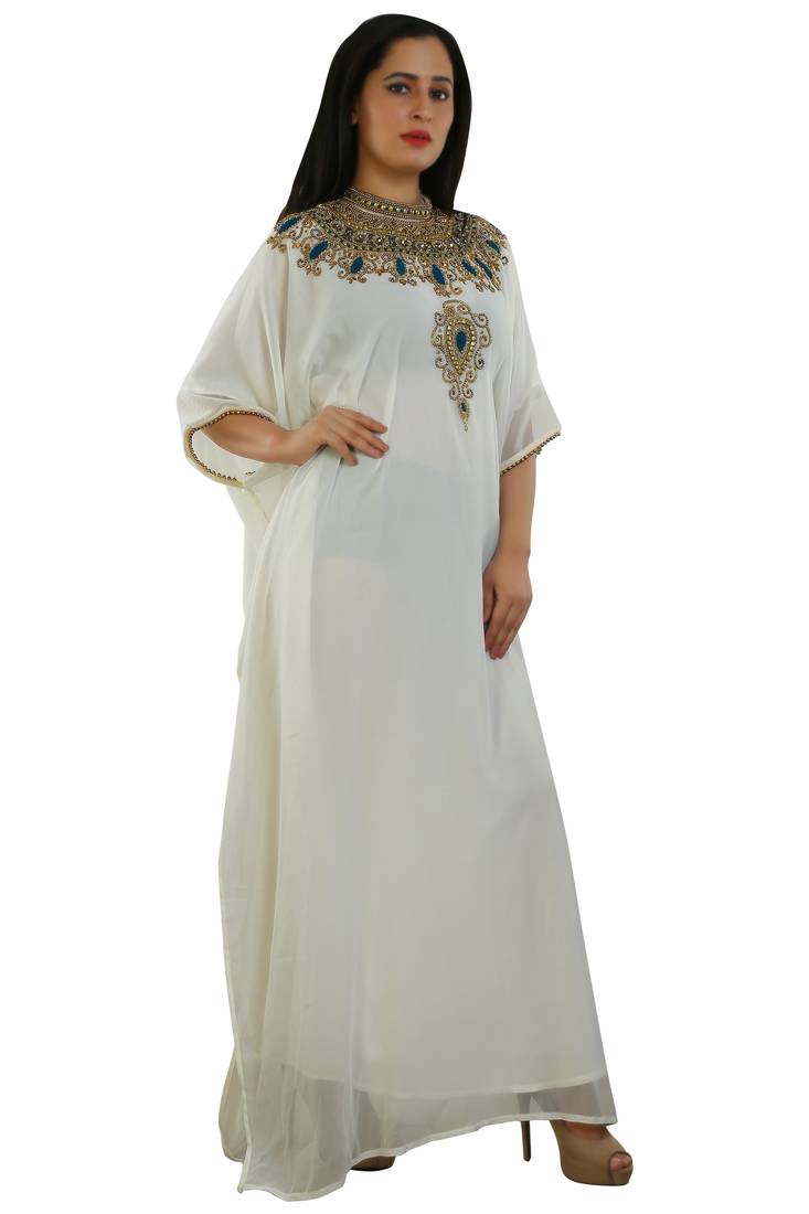 Cream Georgette Embroidered Zari Work Islamic Kaftans