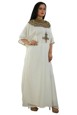 Cream Georgette Embroidered Zari Work Islamic Kaftans 2