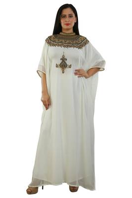Cream Georgette Embroidered Zari Work Islamic Kaftans 1
