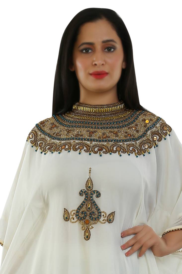 Cream Georgette Embroidered Zari Work Islamic Kaftans