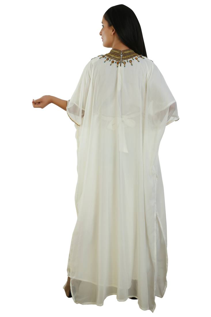 Cream Georgette Embroidered Zari Work Islamic Kaftans