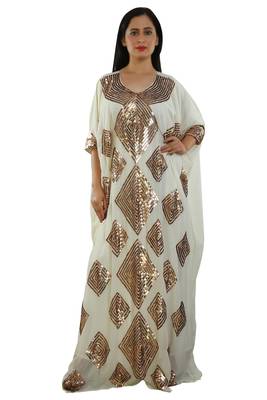Cream Georgette Embroidered Zari Work Islamic Kaftans 1