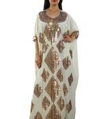 Cream Georgette Embroidered Zari Work Islamic Kaftans