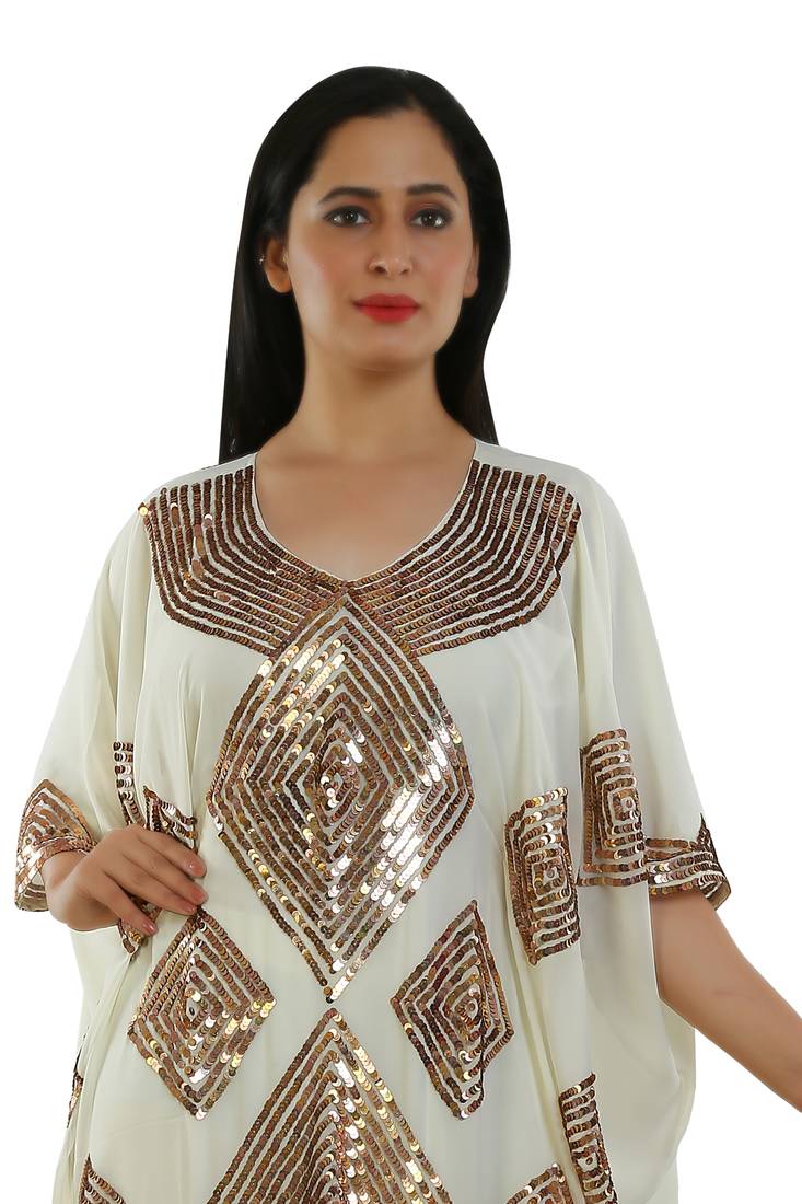 Cream Georgette Embroidered Zari Work Islamic Kaftans
