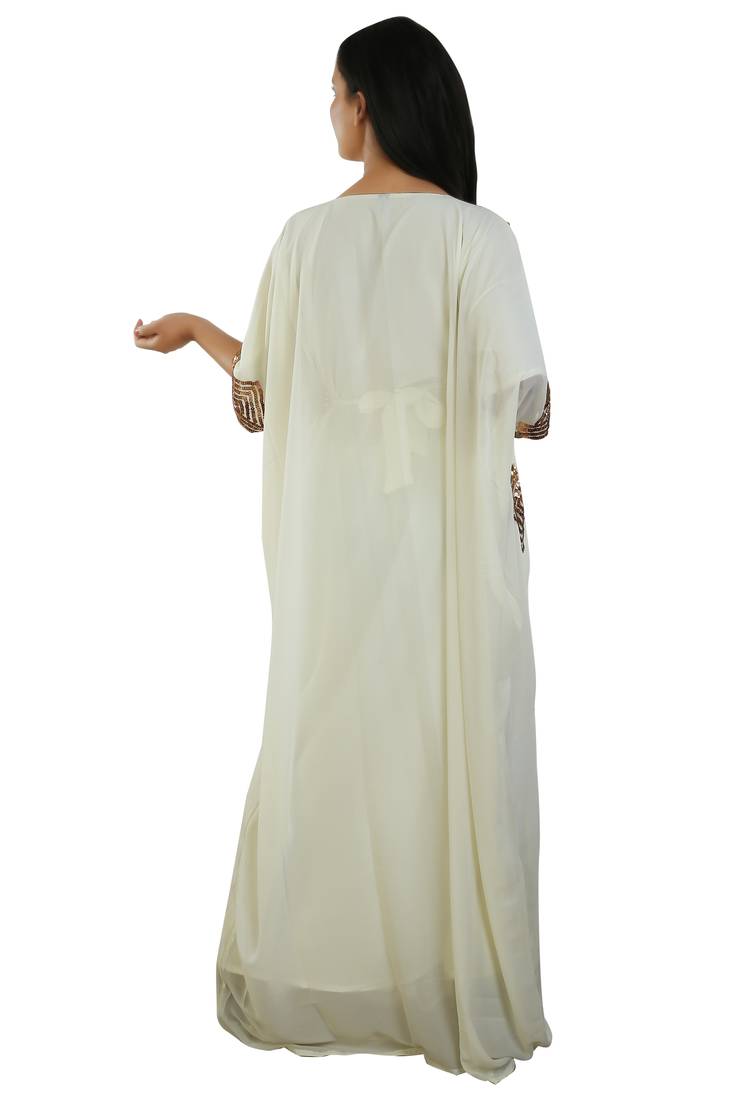 Cream Georgette Embroidered Zari Work Islamic Kaftans