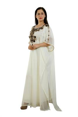 Cream Georgette Embroidered Zari Work Islamic Kaftans 2