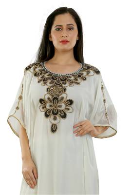 Cream Georgette Embroidered Zari Work Islamic Kaftans 3