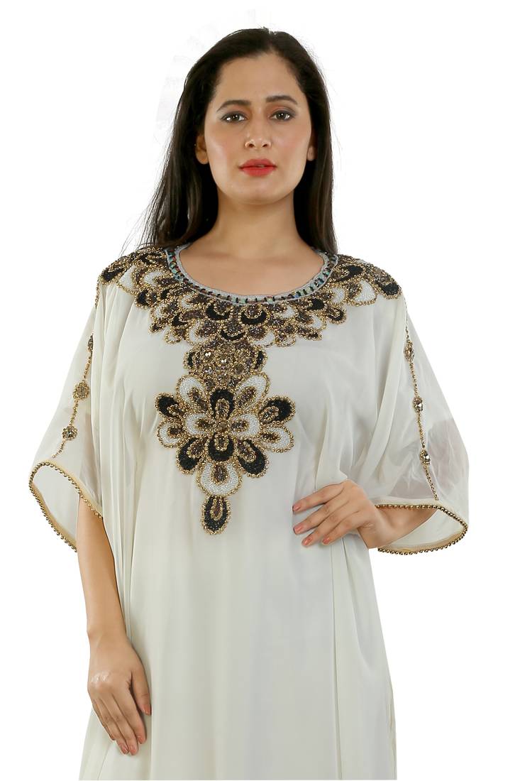 Cream Georgette Embroidered Zari Work Islamic Kaftans