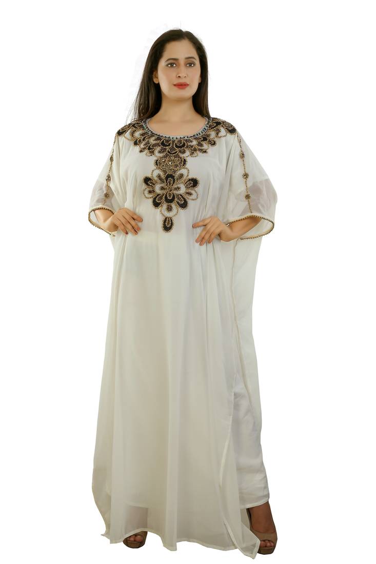 Cream Georgette Embroidered Zari Work Islamic Kaftans