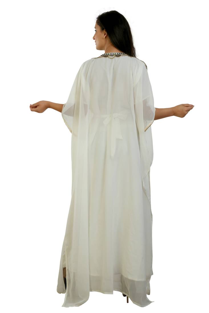 Cream Georgette Embroidered Zari Work Islamic Kaftans