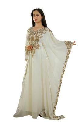 Cream Georgette Embroidered Zari Work Islamic Kaftans 2