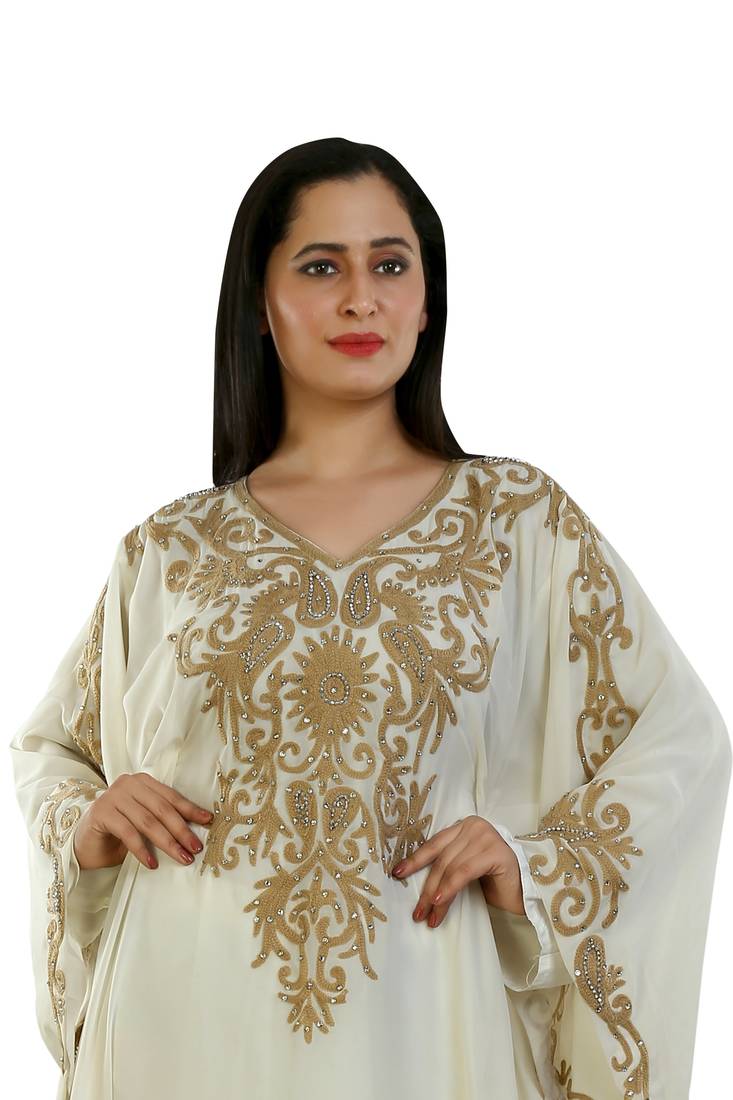 Cream Georgette Embroidered Zari Work Islamic Kaftans