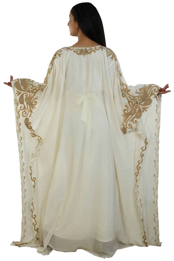 Cream Georgette Embroidered Zari Work Islamic Kaftans