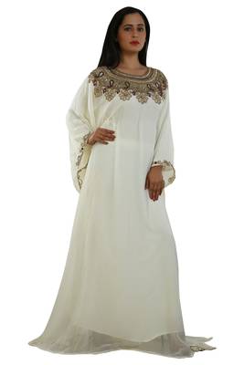 Cream Georgette Embroidered Zari Work Islamic Kaftans 1