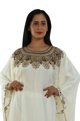 Cream Georgette Embroidered Zari Work Islamic Kaftans 2