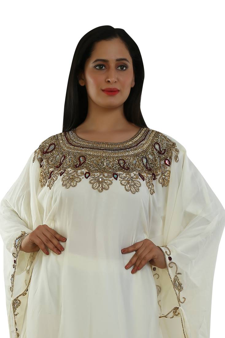 Cream Georgette Embroidered Zari Work Islamic Kaftans