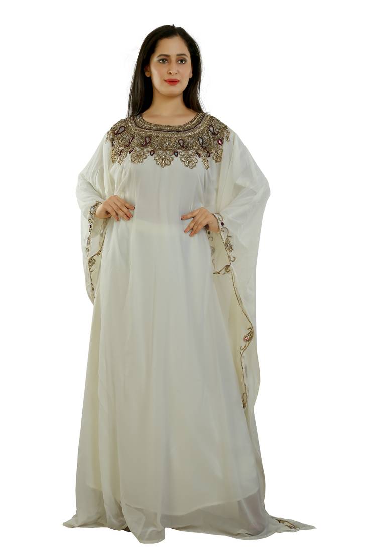 Cream Georgette Embroidered Zari Work Islamic Kaftans