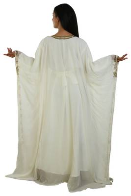 Cream Georgette Embroidered Zari Work Islamic Kaftans 4