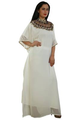 Cream Georgette Embroidered Zari Work Islamic Kaftans 2