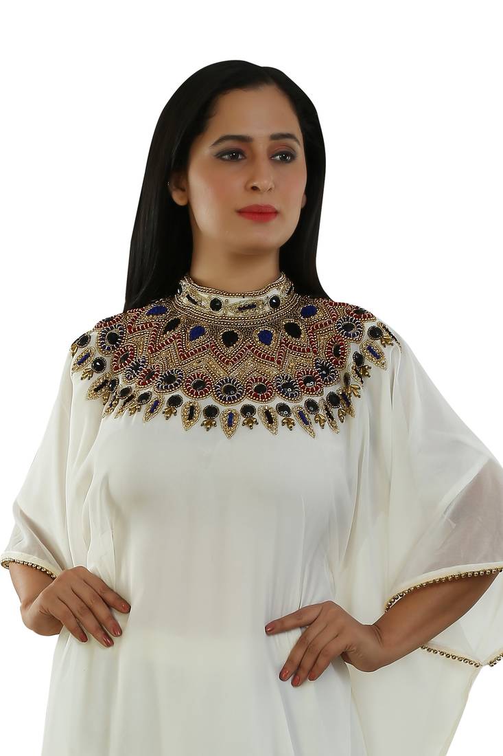 Cream Georgette Embroidered Zari Work Islamic Kaftans