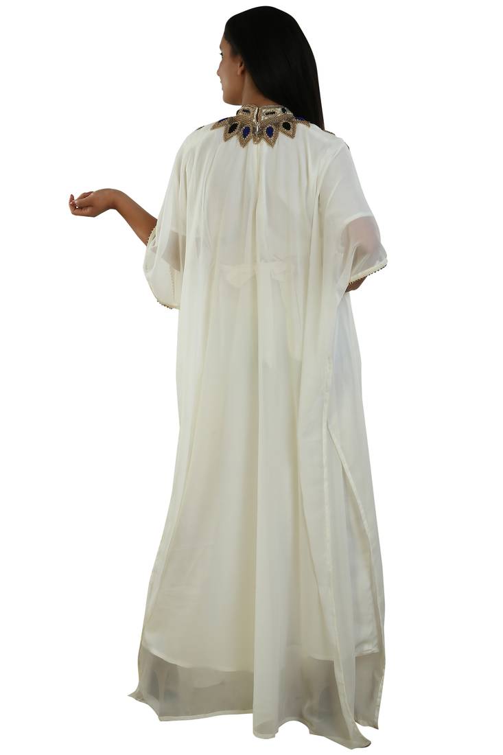 Cream Georgette Embroidered Zari Work Islamic Kaftans
