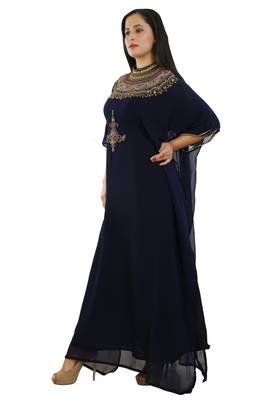 Navy Blue Georgette Embroidered Zari Work Islamic Kaftans 2