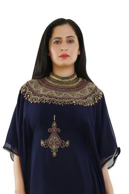 Navy Blue Georgette Embroidered Zari Work Islamic Kaftans 3