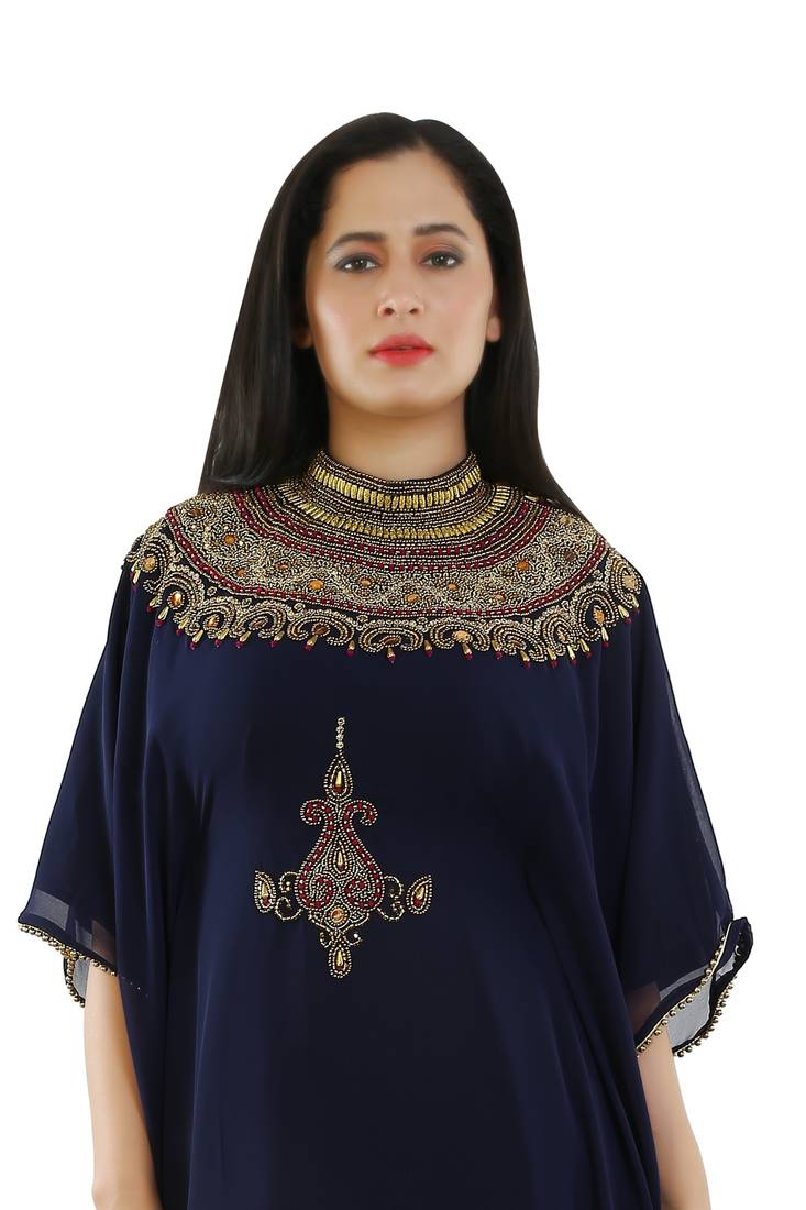 Navy Blue Georgette Embroidered Zari Work Islamic Kaftans