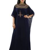Navy Blue Georgette Embroidered Zari Work Islamic Kaftans