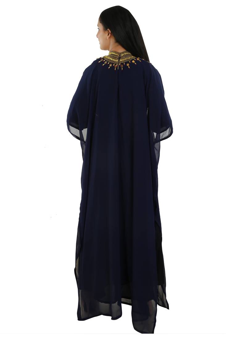 Navy Blue Georgette Embroidered Zari Work Islamic Kaftans
