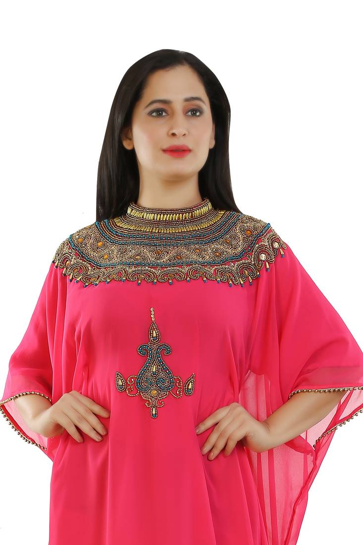 Pink Georgette Embroidered Zari Work Islamic Kaftans