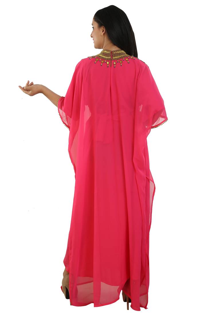 Pink Georgette Embroidered Zari Work Islamic Kaftans