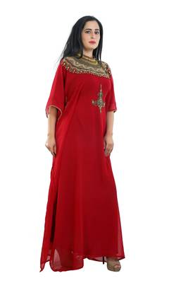 Maroon Georgette Embroidered Zari Work Islamic Kaftans 2